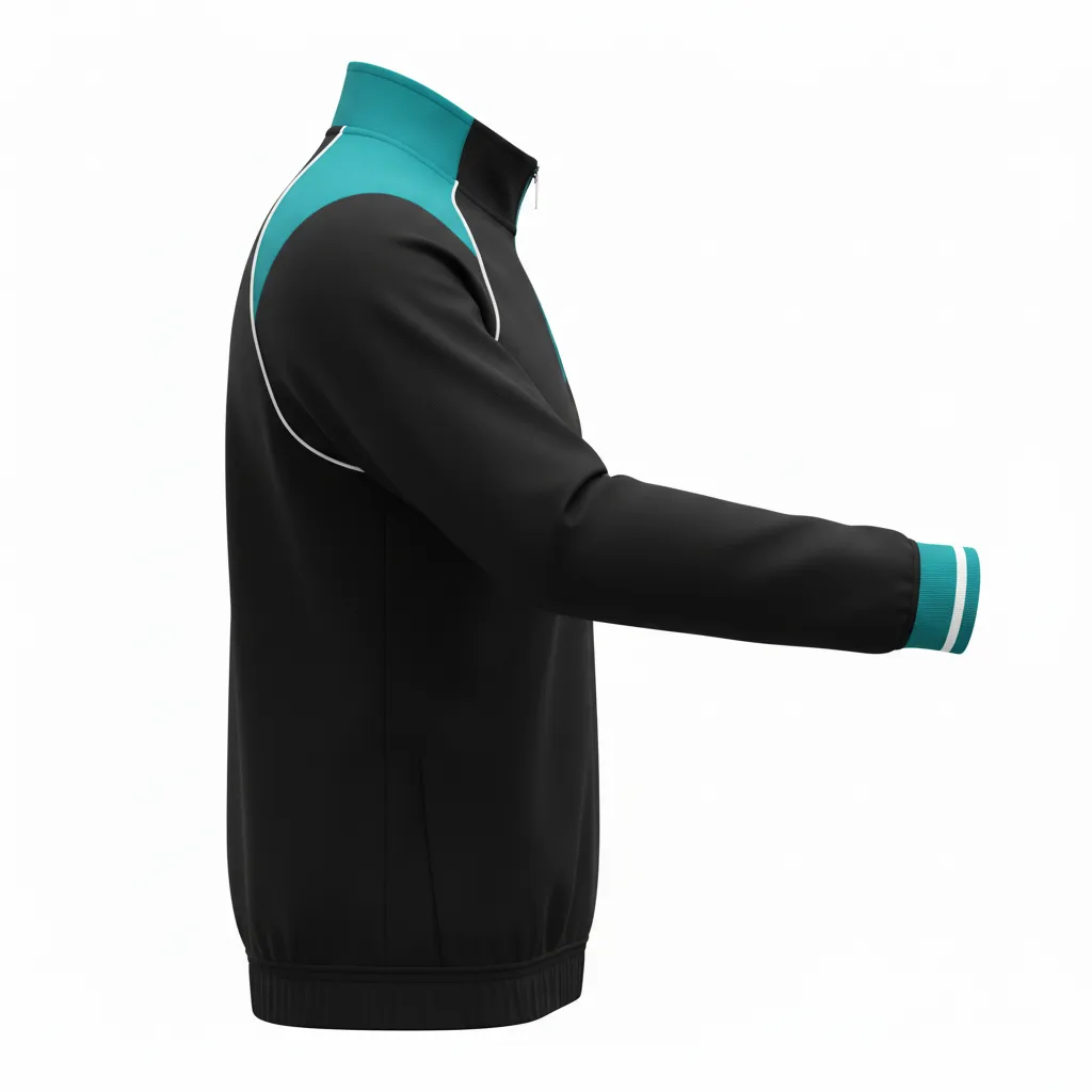 Custom Rugby Quarter Zipper Pullover - White - Custom Rugby Quarter Zipper Pullover All Blacks Teal - Side View - HAMCO Sports Inc.