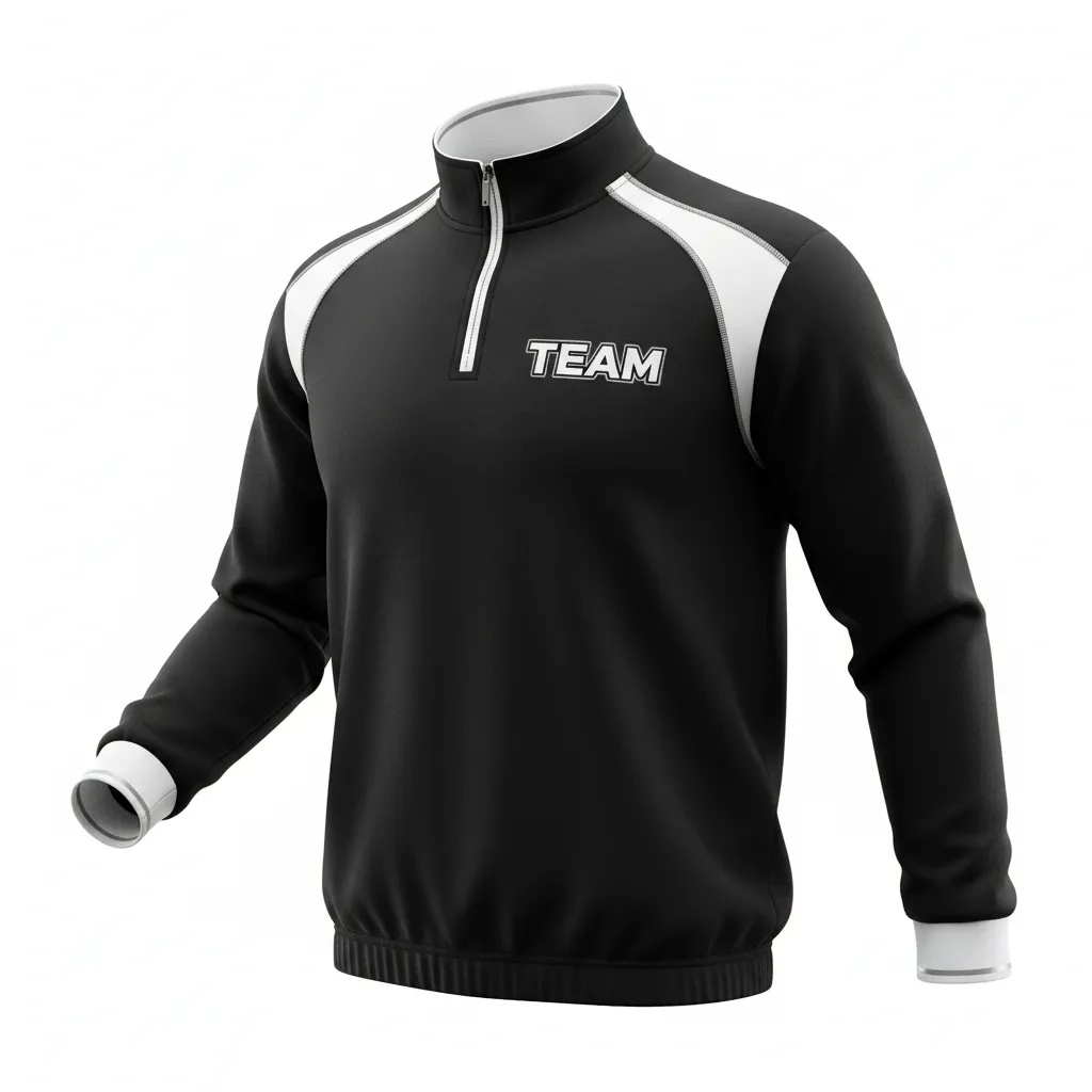 Custom Rugby Quarter Zipper Pullover - White, Silver - Custom Rugby Quarter Zipper Pullover All Blacks - Front View - HAMCO Sports Inc.