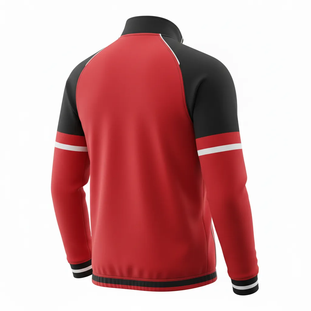 Custom Rugby Quarter Zipper Pullover - Red, White - Custom Rugby Quarter Zipper Pullover Athletic All Blacks - Back View - HAMCO Sports Inc.