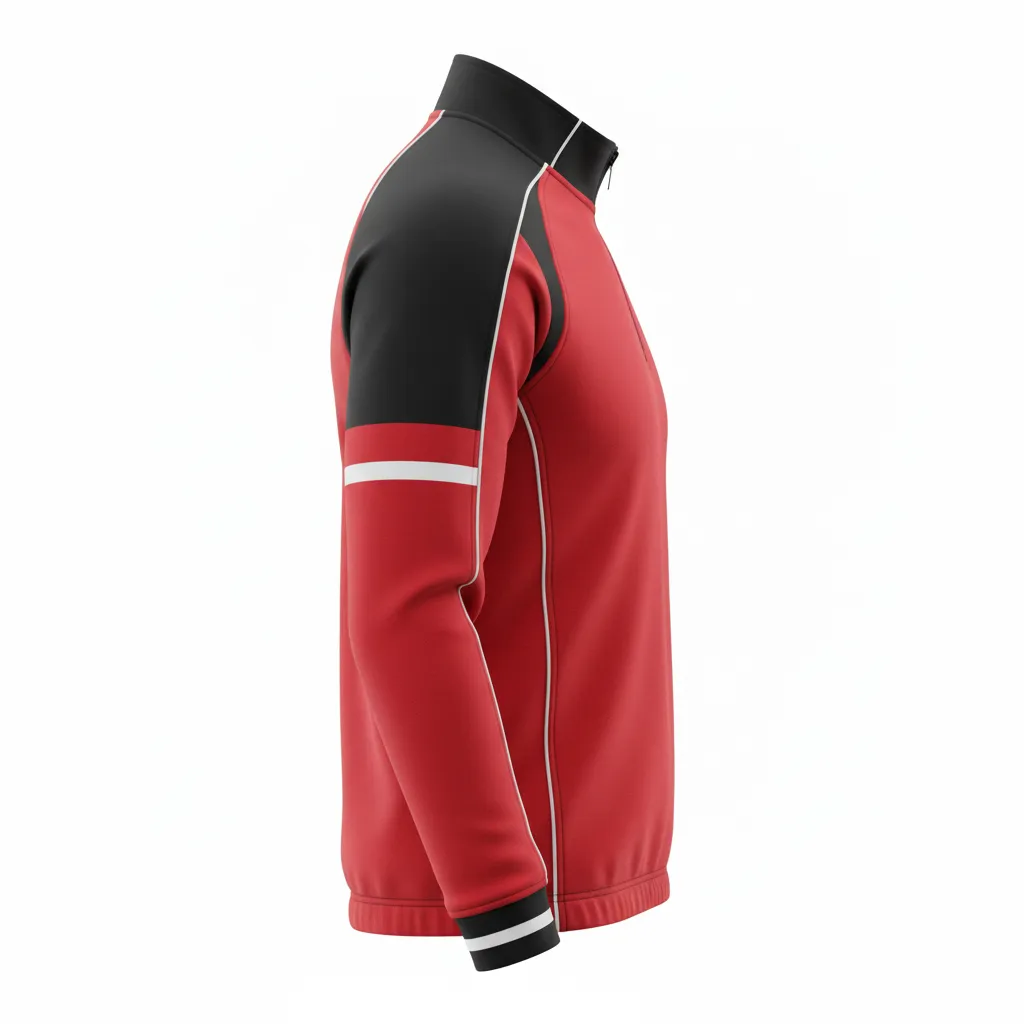 Custom Rugby Quarter Zipper Pullover - Red, White - Custom Rugby Quarter Zipper Pullover Athletic All Blacks - Side View - HAMCO Sports Inc.