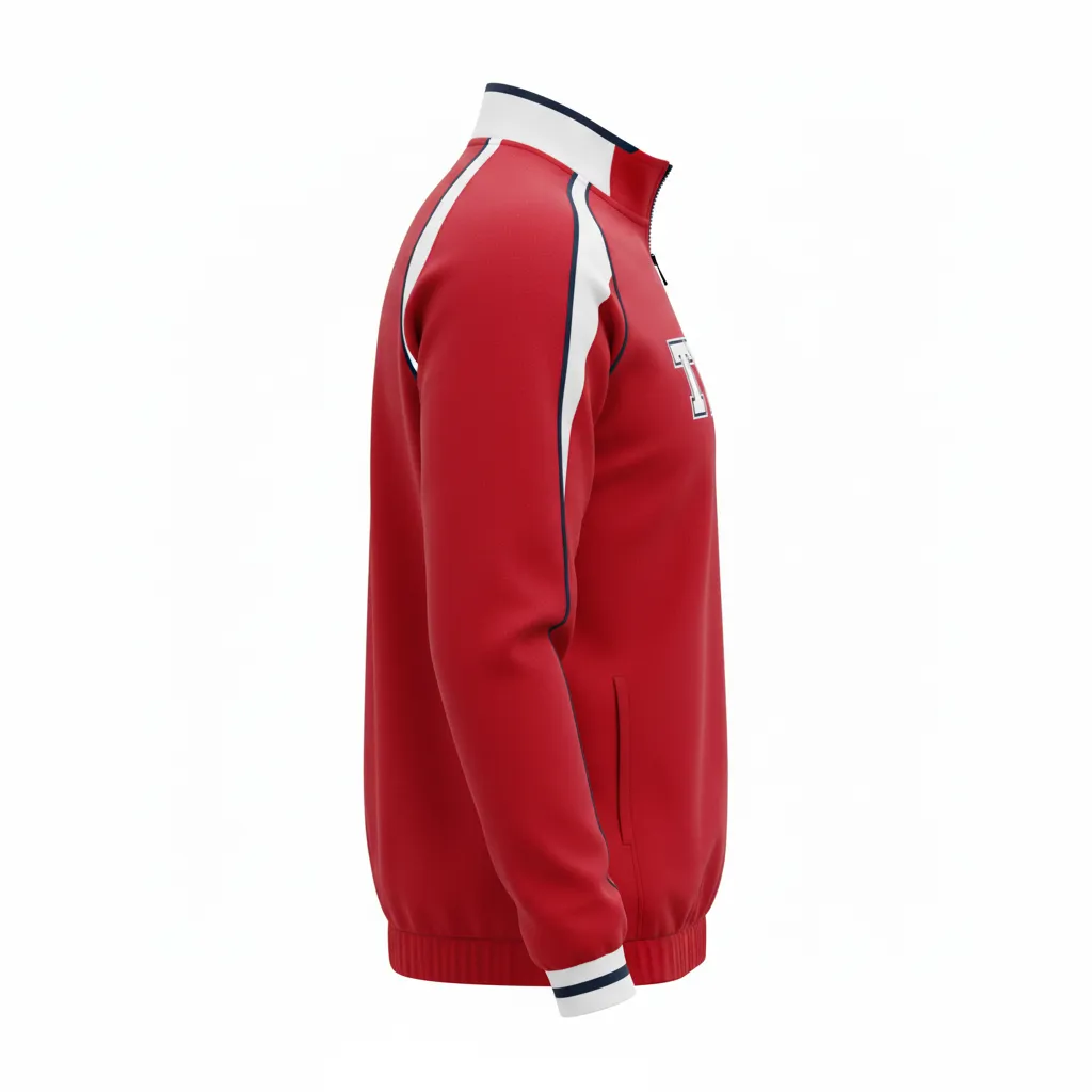 Custom Rugby Quarter Zipper Pullover - Red, White, Navy - Custom Rugby Quarter Zipper Pullover Athletic - Side View - HAMCO Sports Inc.