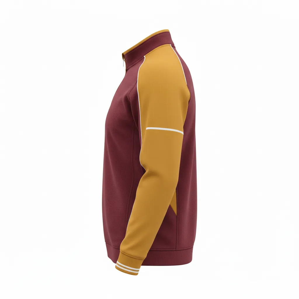 Custom Rugby Quarter Zipper Pullover - Burgundy, Gold, White - Custom Rugby Quarter Zipper Pullover Vegas - Side View - HAMCO Sports Inc.