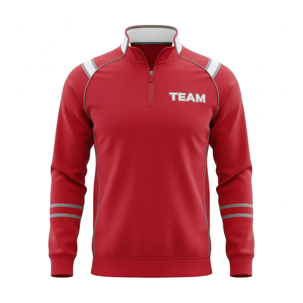Custom Rugby Quarter Zipper Pullover - White, Silver - Custom Rugby Quarter Zipper Pullover Cardinal - Front View - HAMCO Sports Inc.