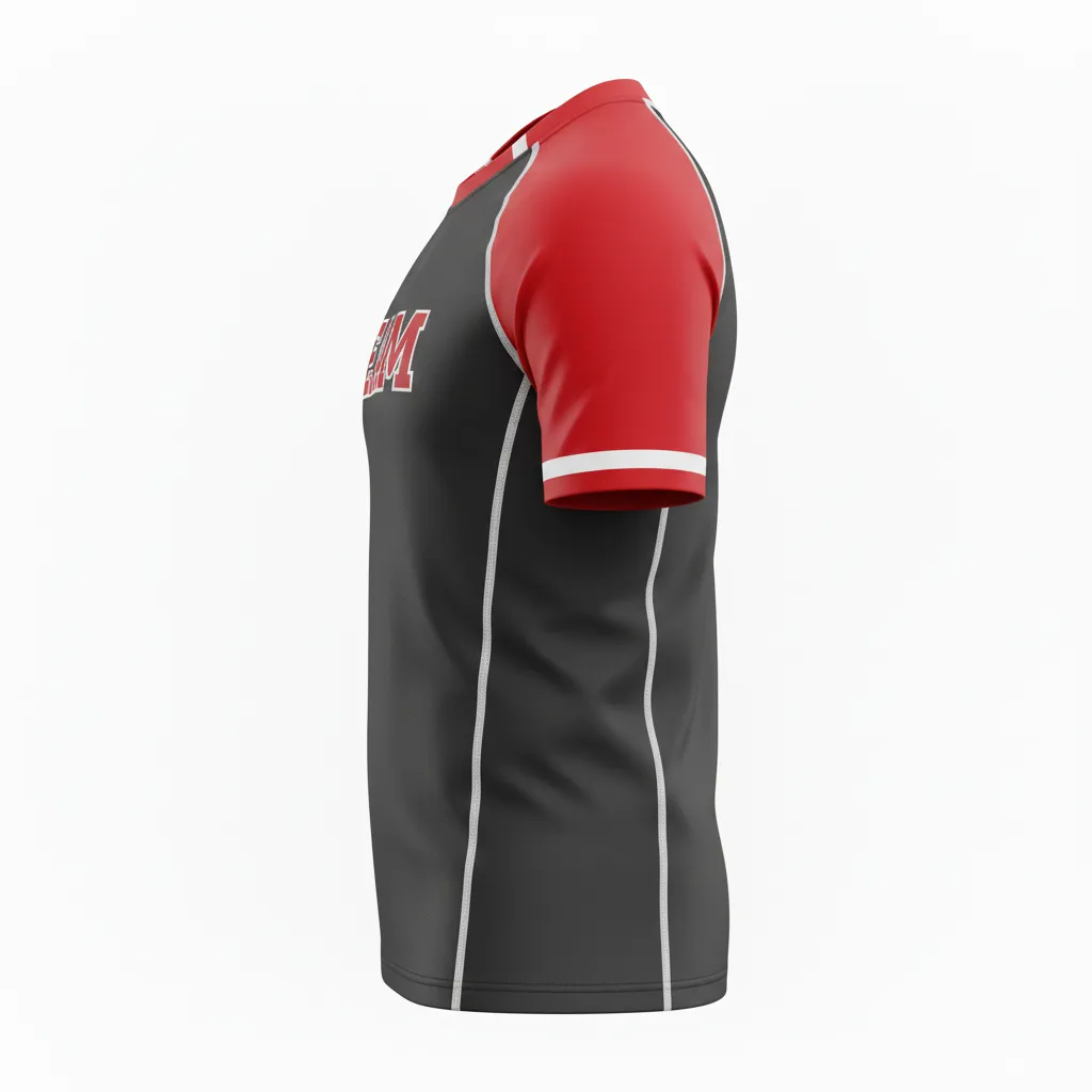Custom Rugby Round Neck Classic Jersey - Red, White - Custom Rugby Round Neck Classic Jersey All Blacks Athletic - Side View - HAMCO Sports Inc.