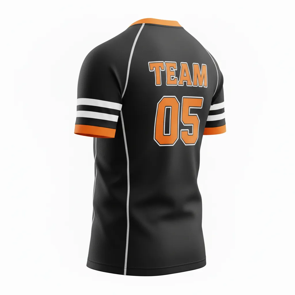 Custom Rugby Round Neck Classic Jersey - Orange, White - Custom Rugby Round Neck Classic Jersey All Blacks - Back View - HAMCO Sports Inc.