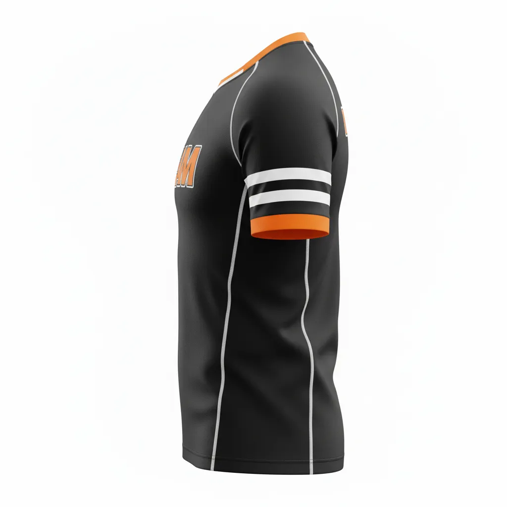 Custom Rugby Round Neck Classic Jersey - Orange, White - Custom Rugby Round Neck Classic Jersey All Blacks - Side View - HAMCO Sports Inc.