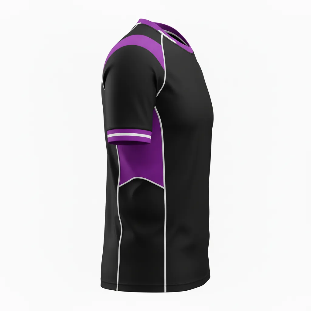 Custom Rugby Round Neck Classic Jersey - Purple, White - Custom Rugby Round Neck Classic Jersey All Blacks - Side View - HAMCO Sports Inc.