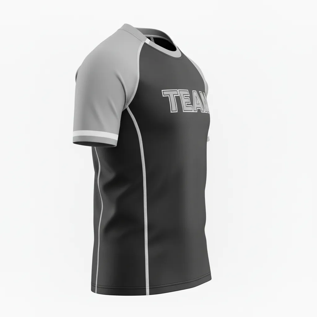 Custom Rugby Round Neck Classic Jersey - Silver, White - Custom Rugby Round Neck Classic Jersey All Blacks - Side View - HAMCO Sports Inc.