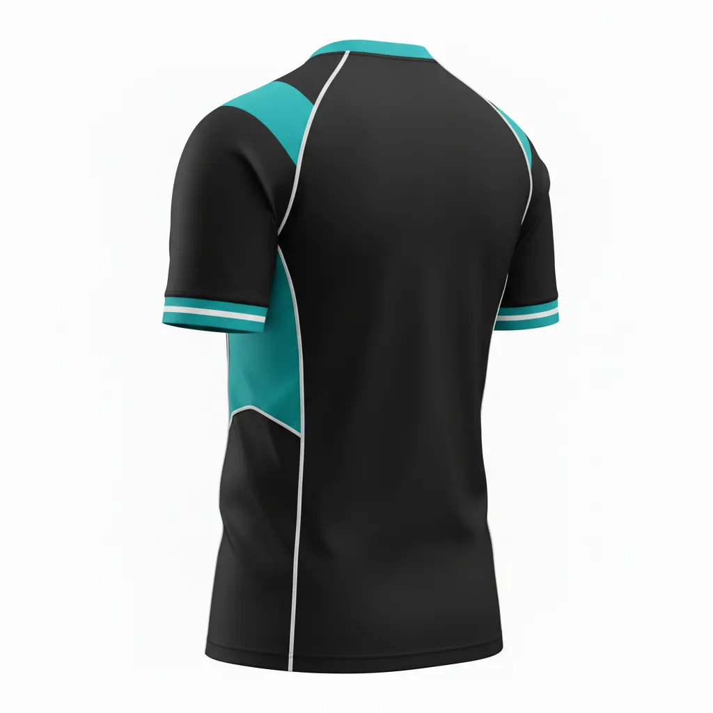 Custom Rugby Round Neck Classic Jersey - White - Custom Rugby Round Neck Classic Jersey All Blacks Teal - Back View - HAMCO Sports Inc.