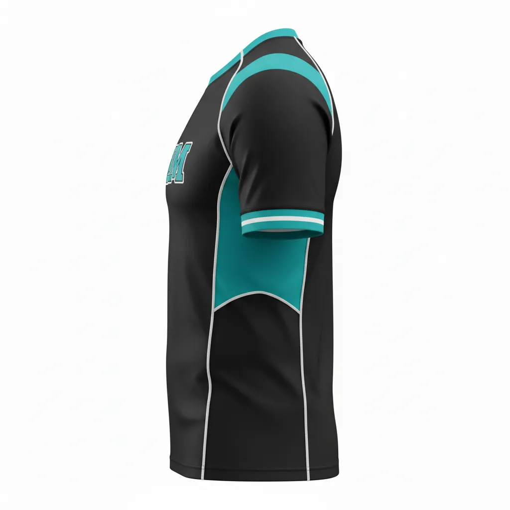 Custom Rugby Round Neck Classic Jersey - White - Custom Rugby Round Neck Classic Jersey All Blacks Teal - Side View - HAMCO Sports Inc.