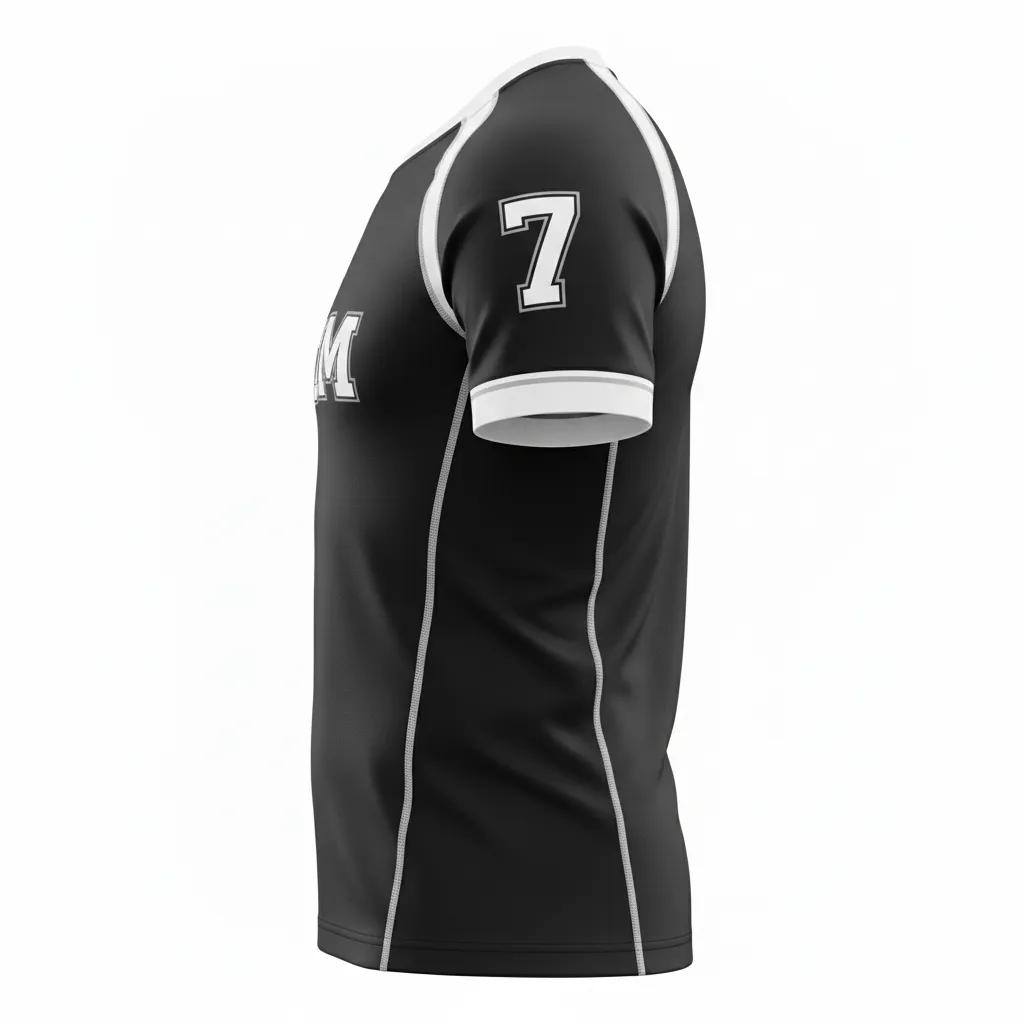 Custom Rugby Round Neck Classic Jersey - White, Silver - Custom Rugby Round Neck Classic Jersey All Blacks - Side View - HAMCO Sports Inc.