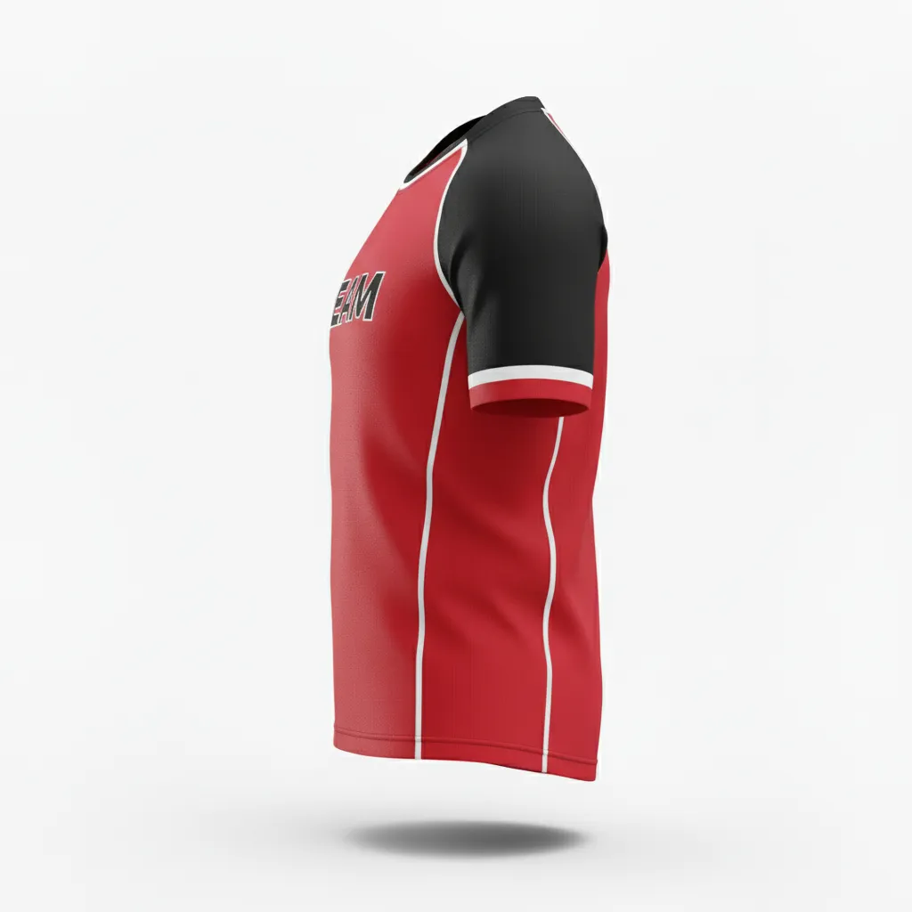 Custom Rugby Round Neck Classic Jersey - Red, White - Custom Rugby Round Neck Classic Jersey Athletic All Blacks - Side View - HAMCO Sports Inc.