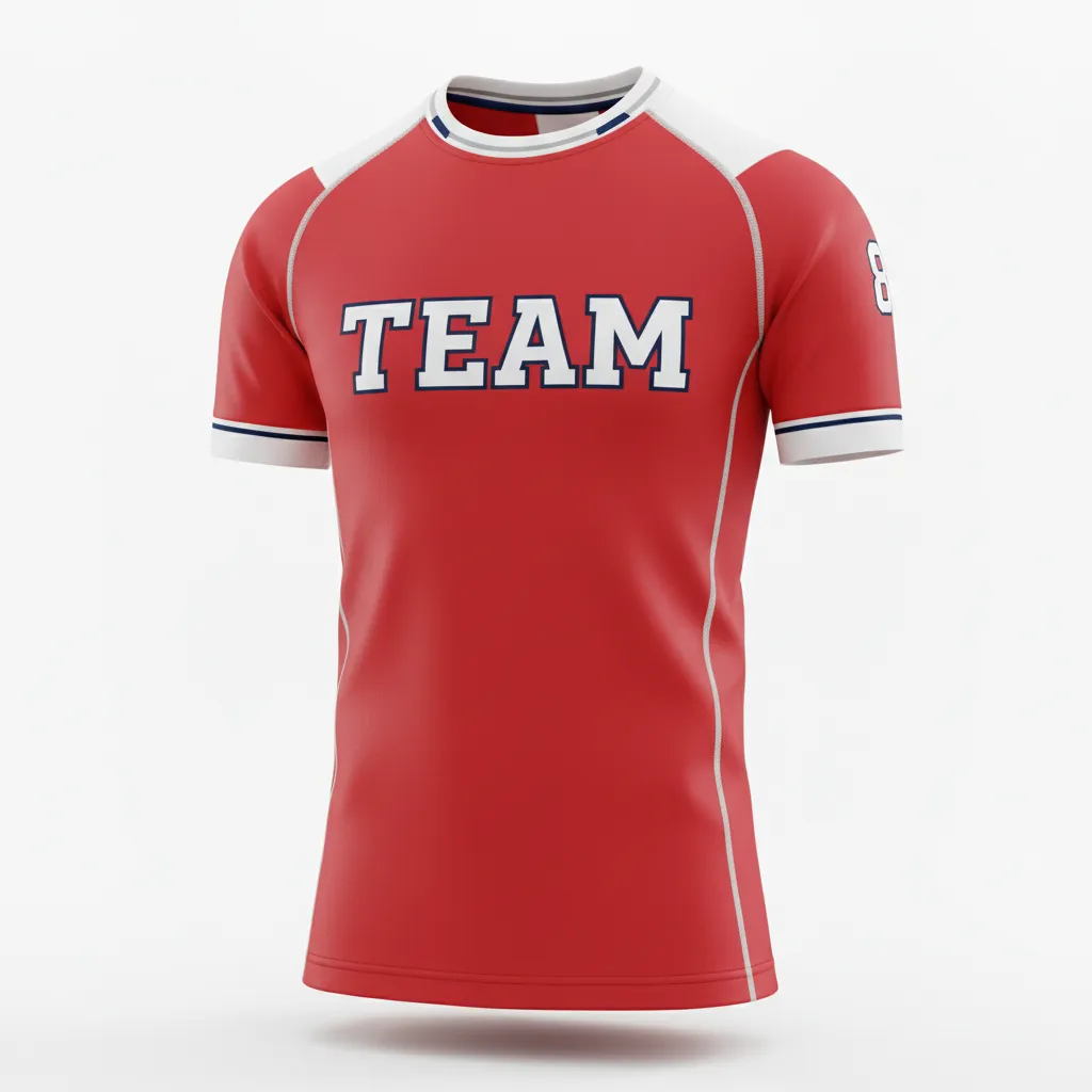 Custom Rugby Round Neck Classic Jersey - Red, White, Navy - Custom Rugby Round Neck Classic Jersey Athletic - Front View - HAMCO Sports Inc.