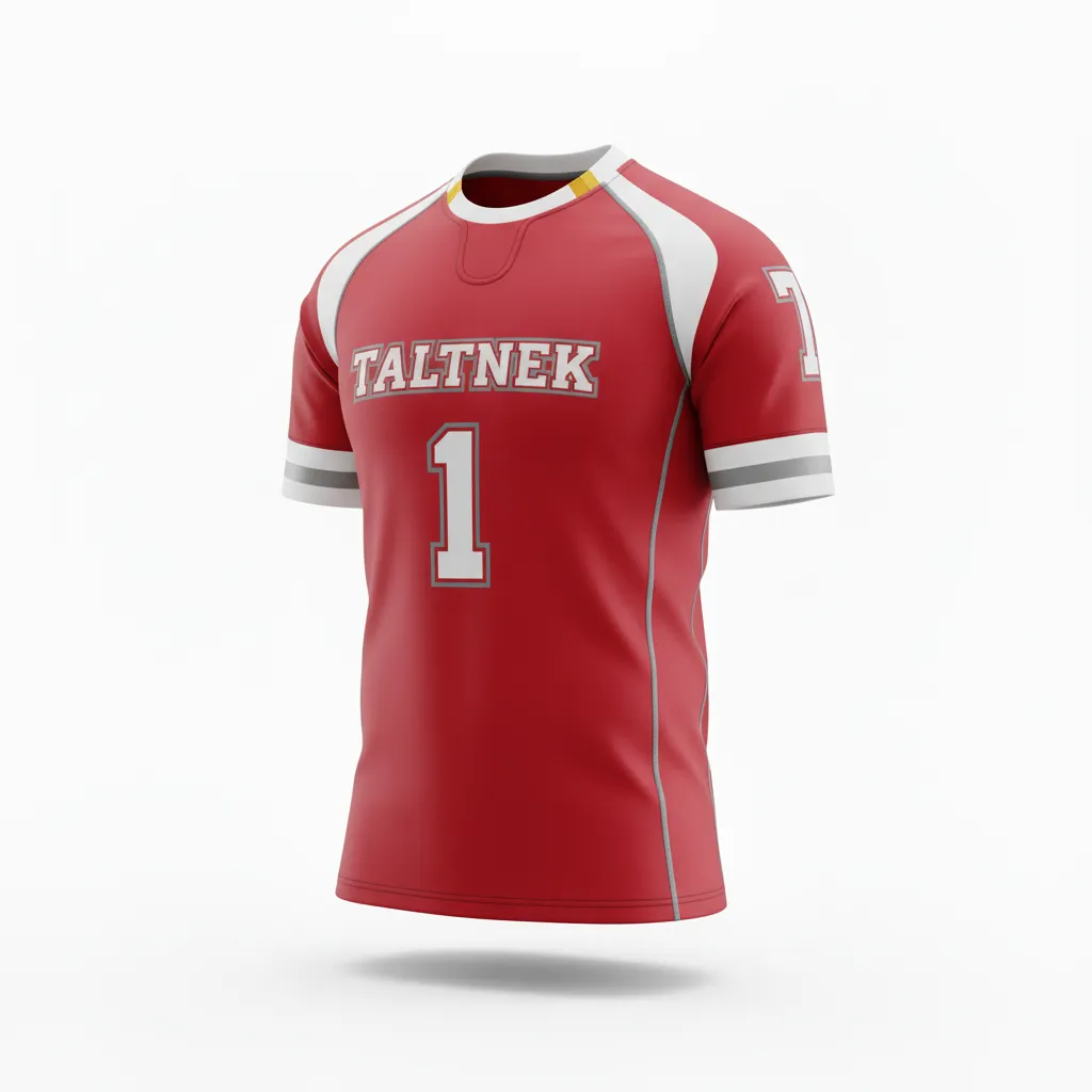 Custom Rugby Round Neck Classic Jersey - Burgundy, Gold, White - Custom Rugby Round Neck Classic Jersey Vegas - Front View - HAMCO Sports Inc.