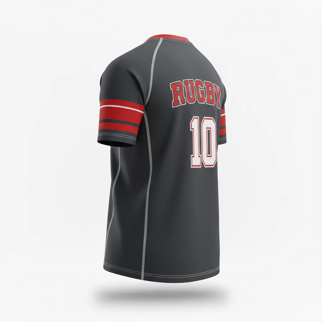 Custom Rugby Short Sleeve T Shirt - Red, White - Custom Rugby Short Sleeve T Shirt All Blacks Athletic - Back View - HAMCO Sports Inc.