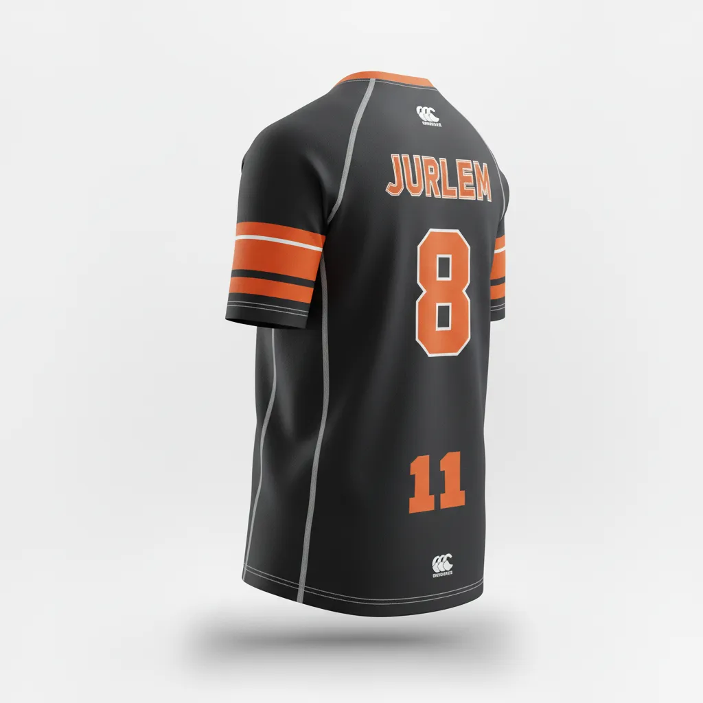 Custom Rugby Short Sleeve T Shirt - Orange, White - Custom Rugby Short Sleeve T Shirt All Blacks - Back View - HAMCO Sports Inc.