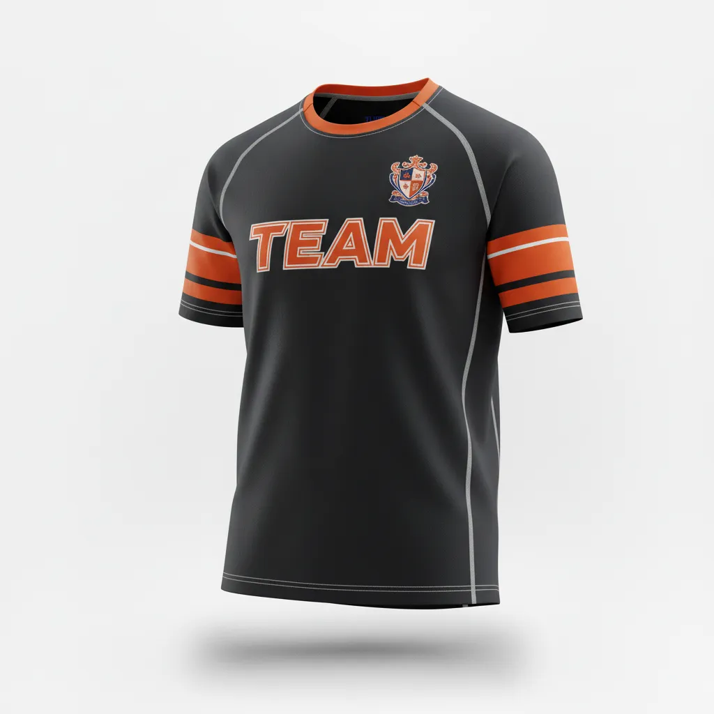Custom Rugby Short Sleeve T Shirt - Orange, White - Custom Rugby Short Sleeve T Shirt All Blacks - Front View - HAMCO Sports Inc.