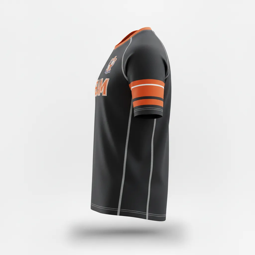 Custom Rugby Short Sleeve T Shirt - Orange, White - Custom Rugby Short Sleeve T Shirt All Blacks - Side View - HAMCO Sports Inc.