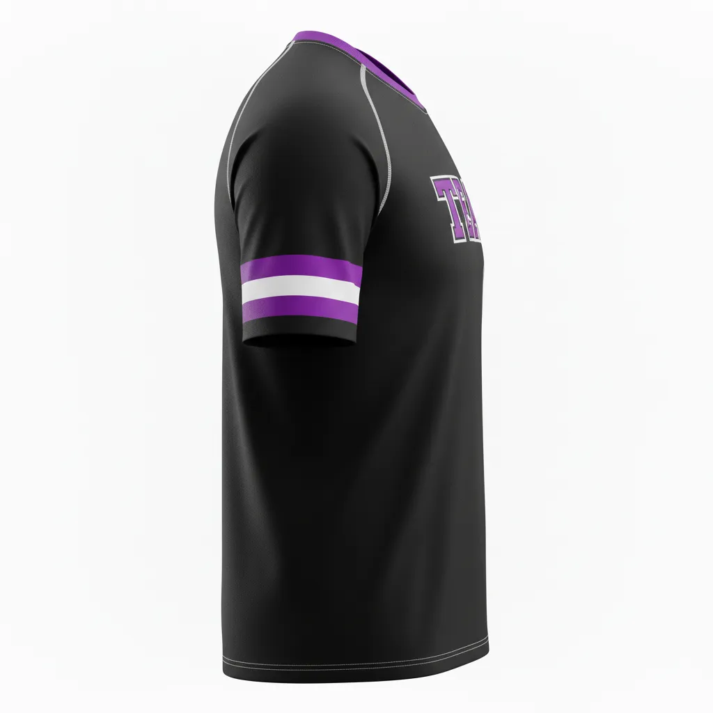 Custom Rugby Short Sleeve T Shirt - Purple, White - Custom Rugby Short Sleeve T Shirt All Blacks - Side View - HAMCO Sports Inc.