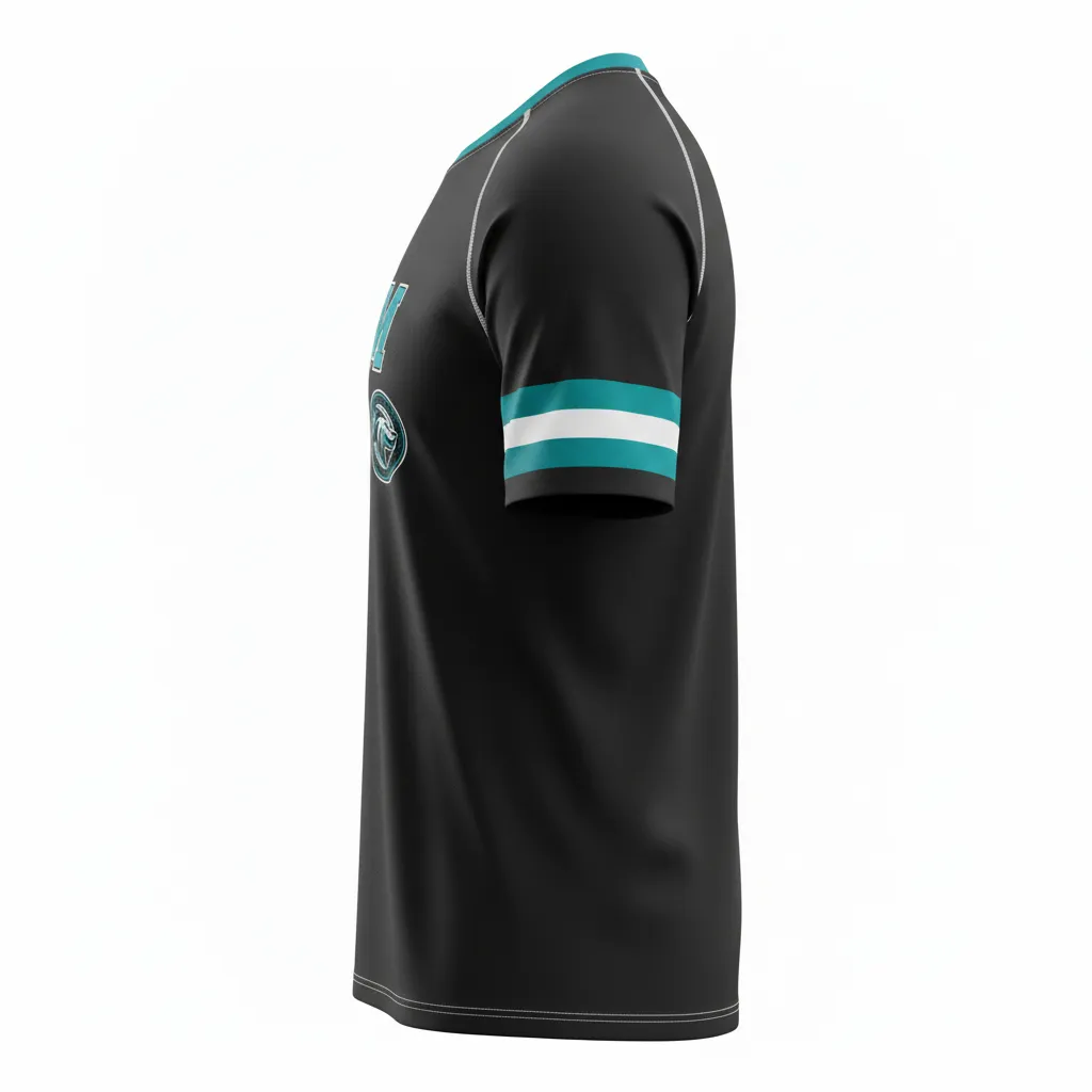 Custom Rugby Short Sleeve T Shirt - White - Custom Rugby Short Sleeve T Shirt All Blacks Teal - Side View - HAMCO Sports Inc.