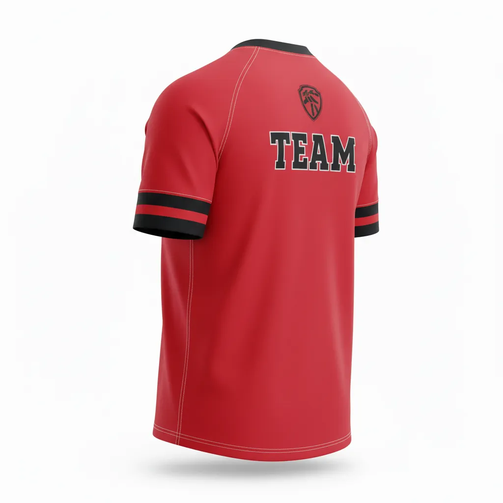 Custom Rugby Short Sleeve T Shirt - Red, White - Custom Rugby Short Sleeve T Shirt Athletic All Blacks - Back View - HAMCO Sports Inc.