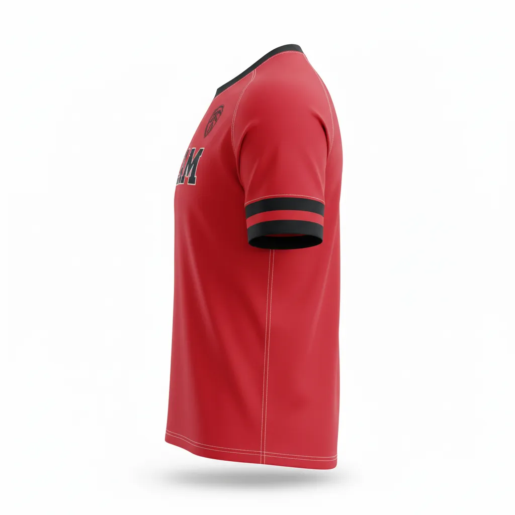 Custom Rugby Short Sleeve T Shirt - Red, White - Custom Rugby Short Sleeve T Shirt Athletic All Blacks - Side View - HAMCO Sports Inc.