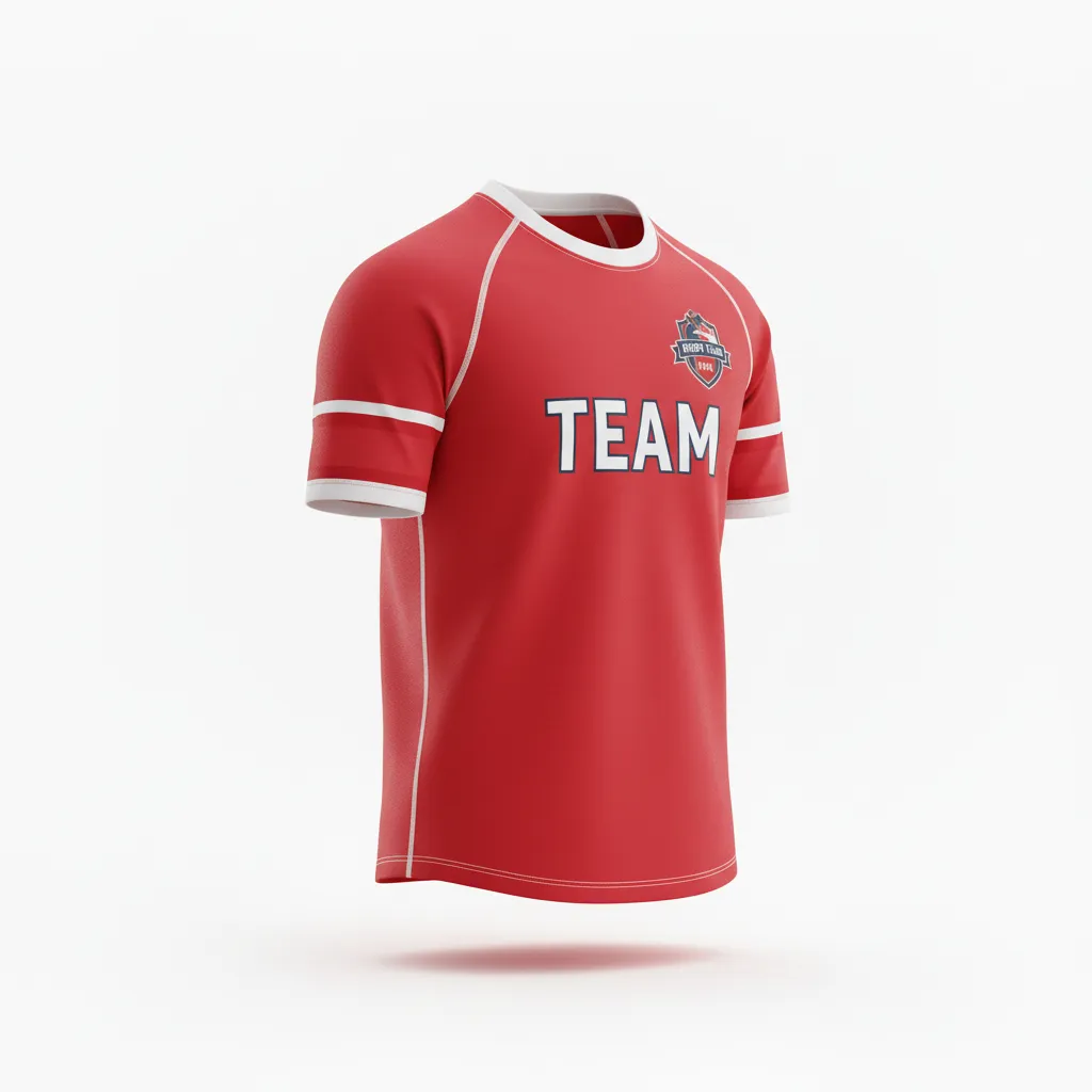 Custom Rugby Short Sleeve T Shirt - Red, White, Navy - Custom Rugby Short Sleeve T Shirt Athletic - Front View - HAMCO Sports Inc.