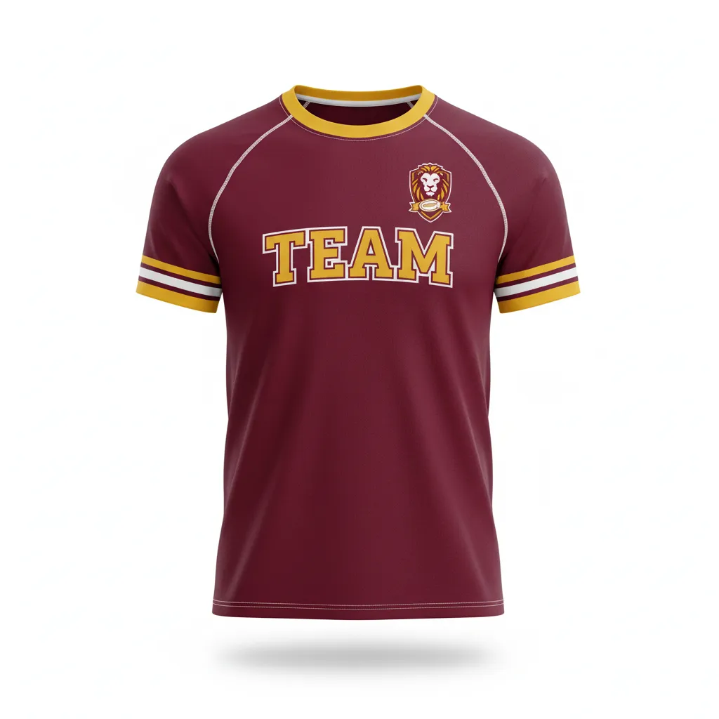 Custom Rugby Short Sleeve T Shirt - Burgundy, Gold, White - Custom Rugby Short Sleeve T Shirt Vegas - Front View - HAMCO Sports Inc.