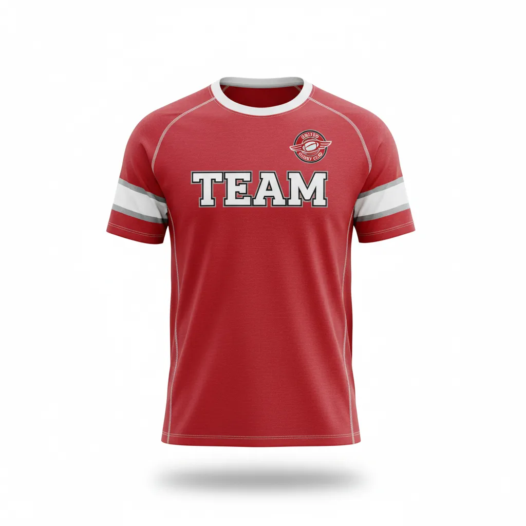 Custom Rugby Short Sleeve T Shirt - White, Silver - Custom Rugby Short Sleeve T Shirt Cardinal - Front View - HAMCO Sports Inc.