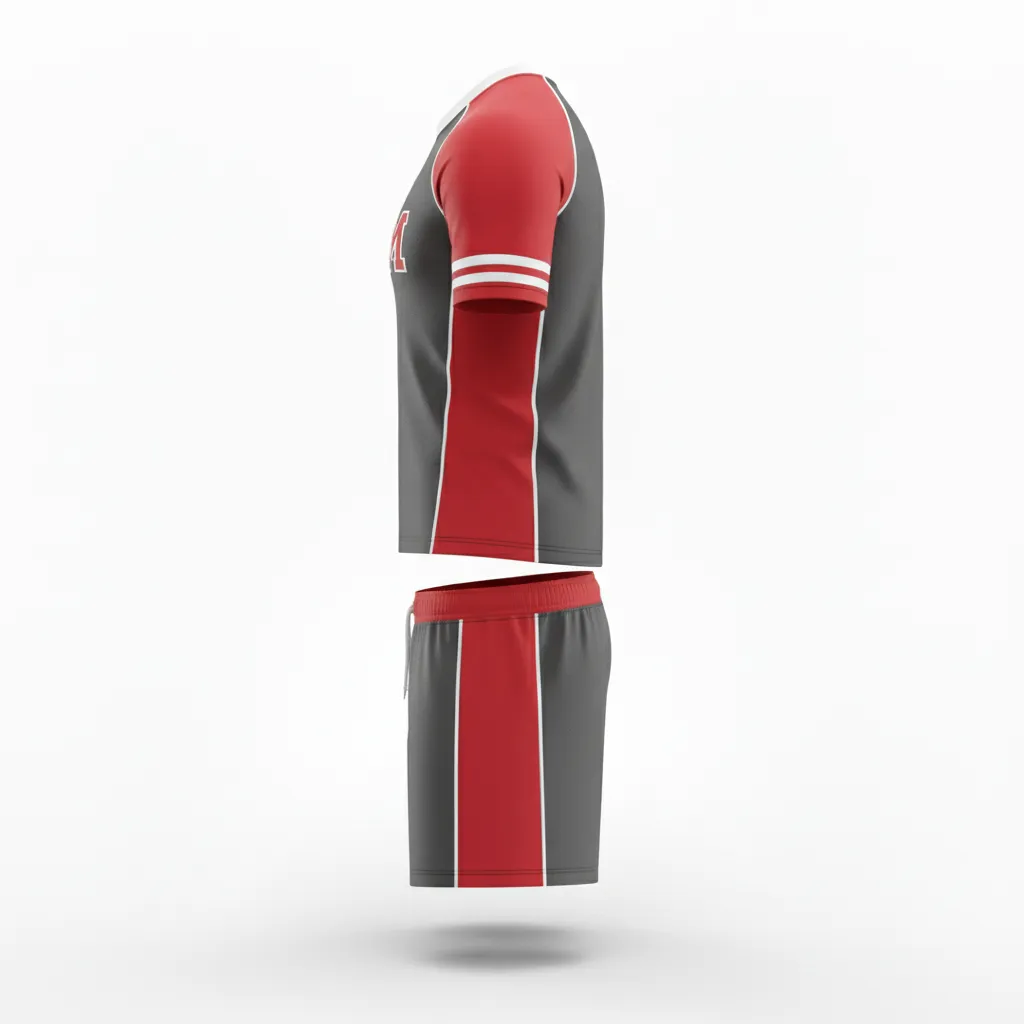 Custom Rugby Standard Rugby Uniforms - Red, White - Custom Rugby Standard Rugby Uniforms All Blacks Athletic - Side View - HAMCO Sports Inc.