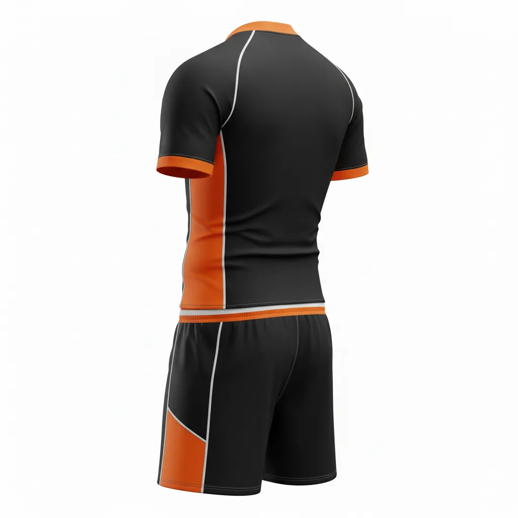 Custom Rugby Standard Rugby Uniforms - Orange, White - Custom Rugby Standard Rugby Uniforms All Blacks - Back View - HAMCO Sports Inc.