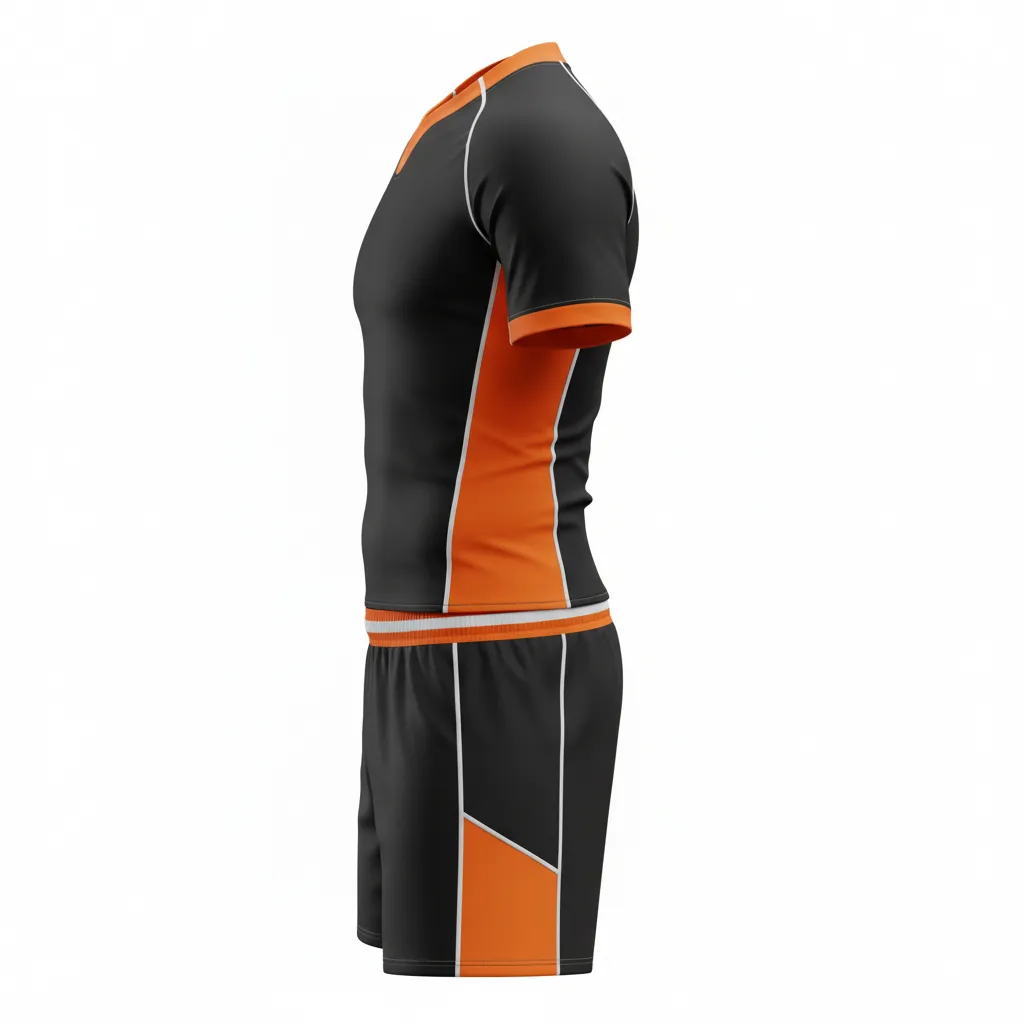 Custom Rugby Standard Rugby Uniforms - Orange, White - Custom Rugby Standard Rugby Uniforms All Blacks - Side View - HAMCO Sports Inc.