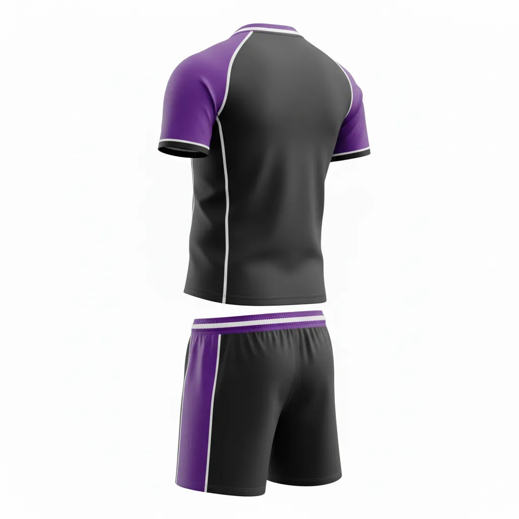 Custom Rugby Standard Rugby Uniforms - Purple, White - Custom Rugby Standard Rugby Uniforms All Blacks - Back View - HAMCO Sports Inc.