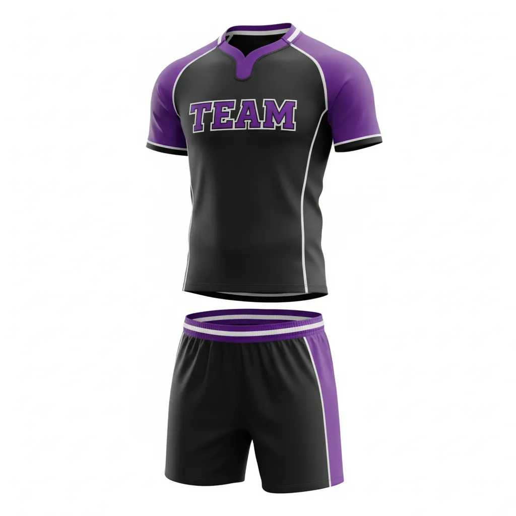 Custom Rugby Standard Rugby Uniforms - Purple, White - Custom Rugby Standard Rugby Uniforms All Blacks - Front View - HAMCO Sports Inc.