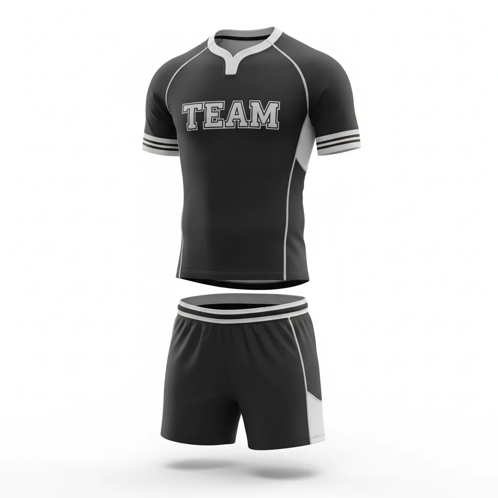 Custom Rugby Standard Rugby Uniforms - Silver, White - Custom Rugby Standard Rugby Uniforms All Blacks - Front View - HAMCO Sports Inc.