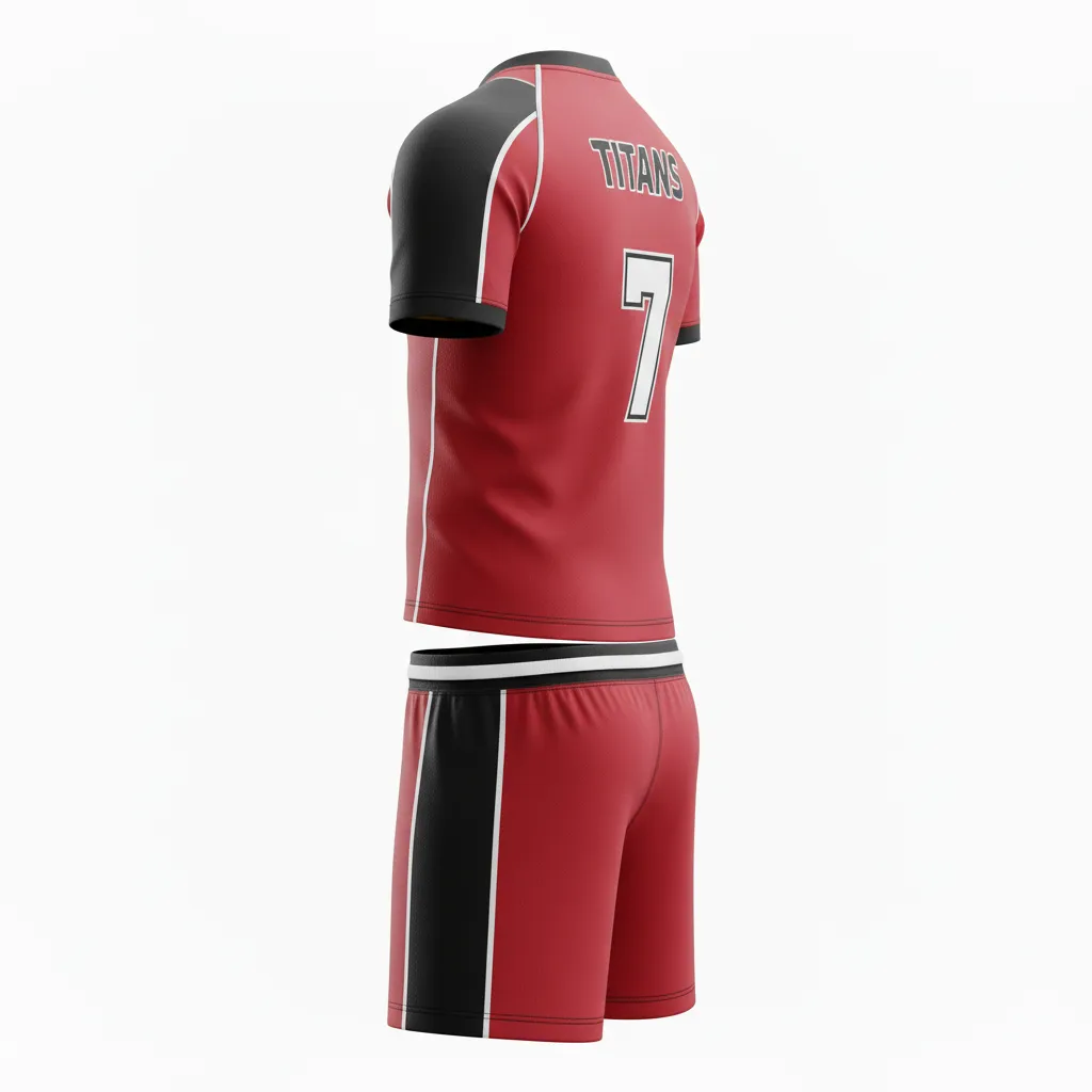 Custom Rugby Standard Rugby Uniforms - Red, White - Custom Rugby Standard Rugby Uniforms Athletic All Blacks - Back View - HAMCO Sports Inc.