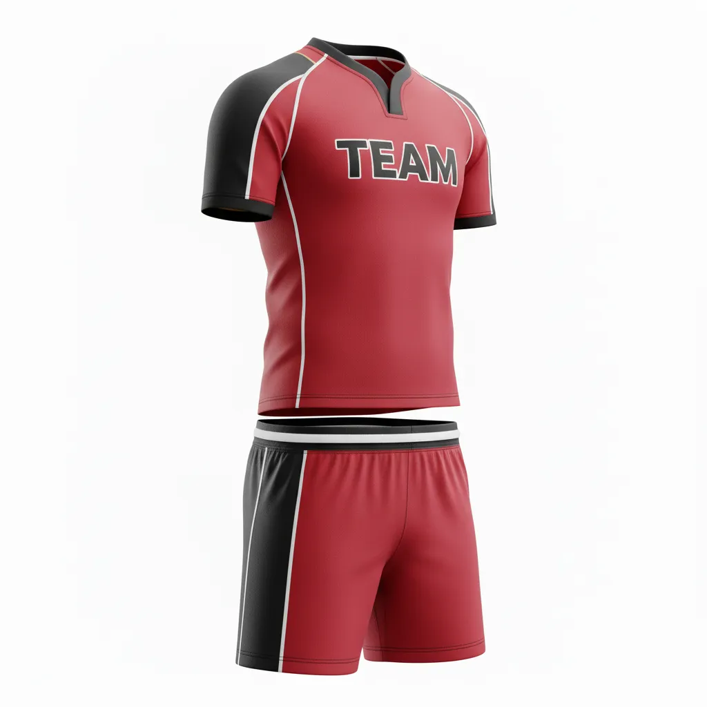 Custom Rugby Standard Rugby Uniforms - Red, White - Custom Rugby Standard Rugby Uniforms Athletic All Blacks - Front View - HAMCO Sports Inc.