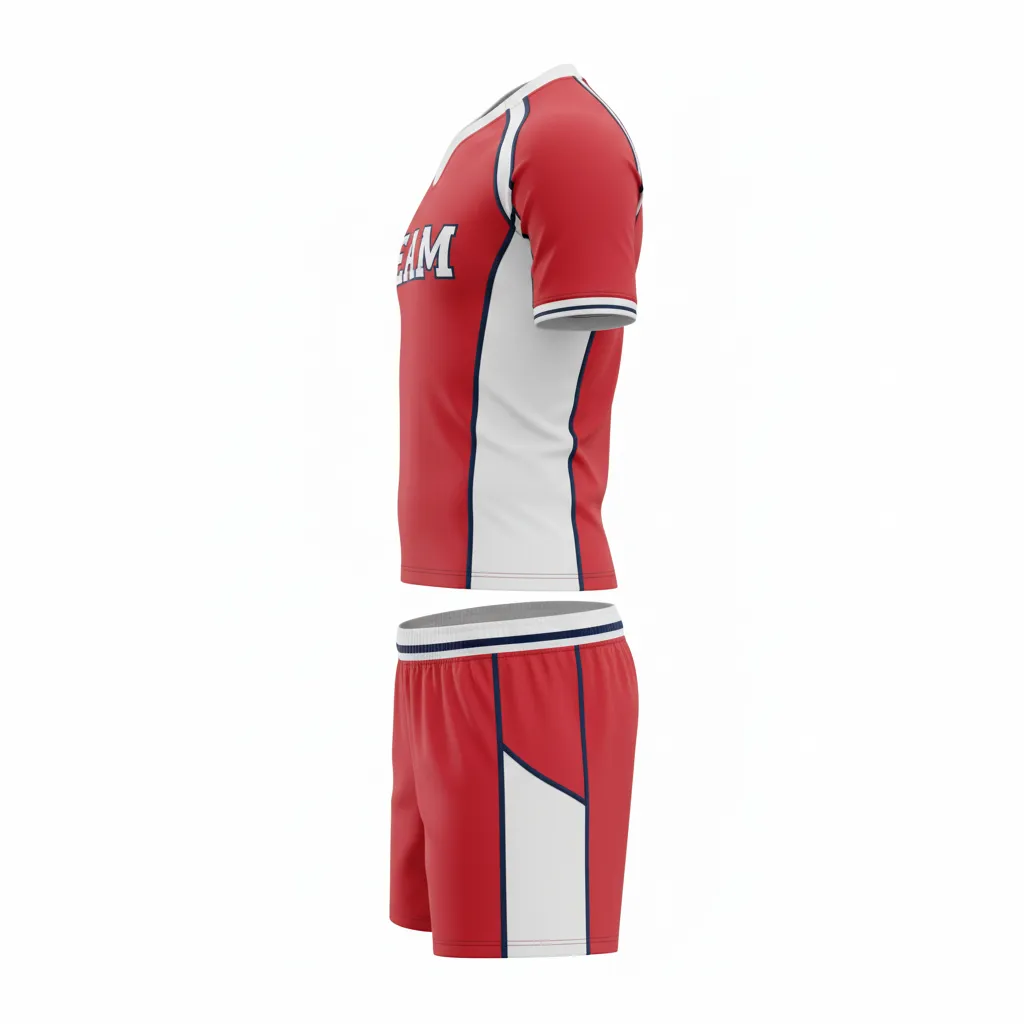 Custom Rugby Standard Rugby Uniforms - Red, White, Navy - Custom Rugby Standard Rugby Uniforms Athletic - Side View - HAMCO Sports Inc.