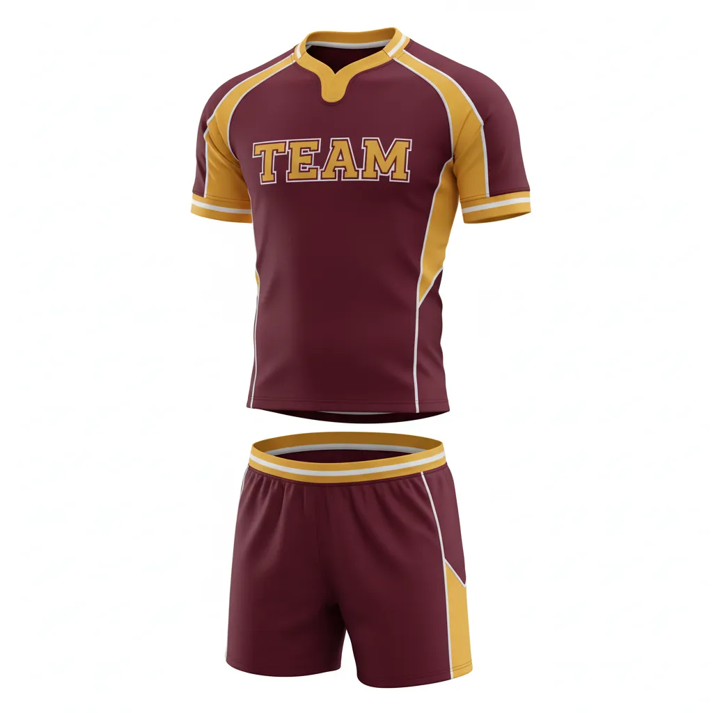 Custom Rugby Standard Rugby Uniforms - Burgundy, Gold, White - Custom Rugby Standard Rugby Uniforms Vegas - Front View - HAMCO Sports Inc.