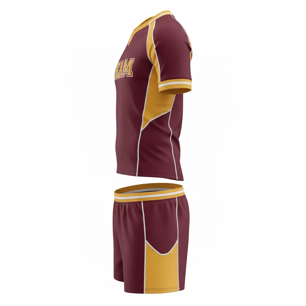 Custom Rugby Standard Rugby Uniforms - Burgundy, Gold, White - Custom Rugby Standard Rugby Uniforms Vegas - Side View - HAMCO Sports Inc.