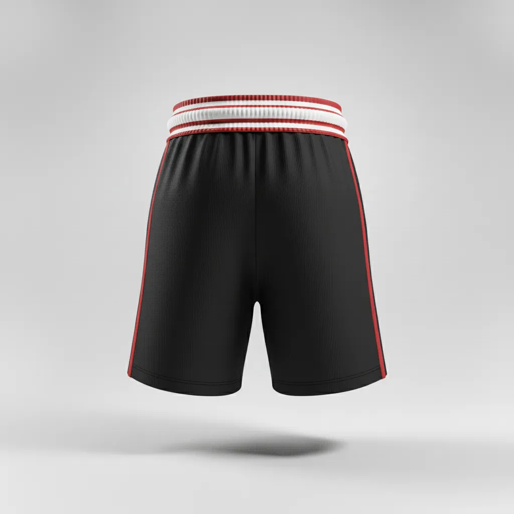 Custom Rugby Stripped Band Shorts - Red, White - Custom Rugby Stripped Band Shorts All Blacks Athletic - Back View - HAMCO Sports Inc.