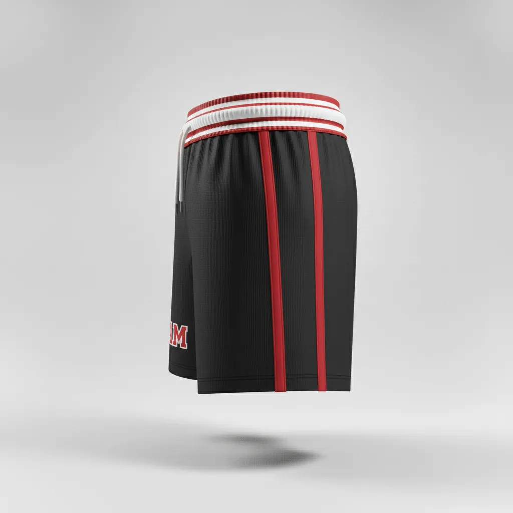 Custom Rugby Stripped Band Shorts - Red, White - Custom Rugby Stripped Band Shorts All Blacks Athletic - Side View - HAMCO Sports Inc.