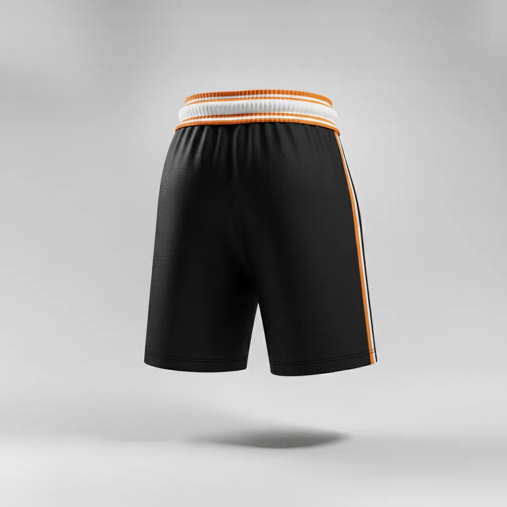 Custom Rugby Stripped Band Shorts - Orange, White - Custom Rugby Stripped Band Shorts All Blacks - Back View - HAMCO Sports Inc.