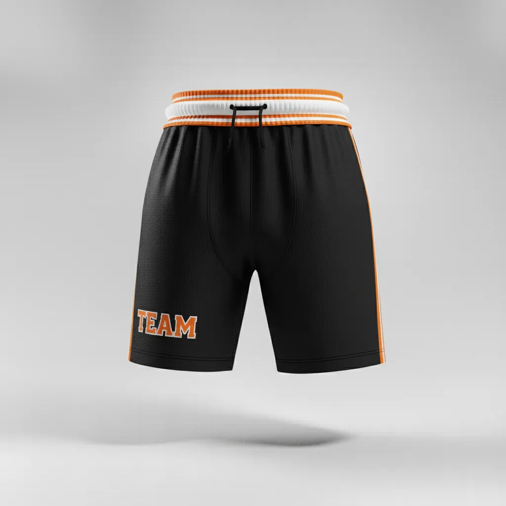 Custom Rugby Stripped Band Shorts - Orange, White - Custom Rugby Stripped Band Shorts All Blacks - Front View - HAMCO Sports Inc.