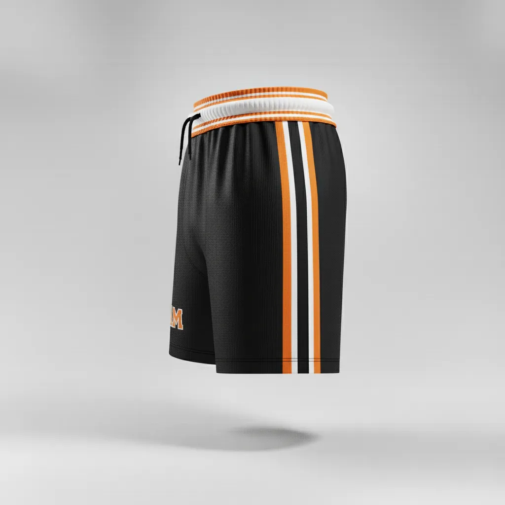 Custom Rugby Stripped Band Shorts - Orange, White - Custom Rugby Stripped Band Shorts All Blacks - Side View - HAMCO Sports Inc.
