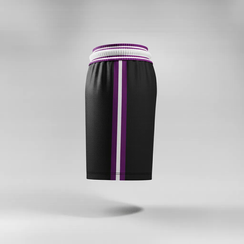 Custom Rugby Stripped Band Shorts - Purple, White - Custom Rugby Stripped Band Shorts All Blacks - Side View - HAMCO Sports Inc.