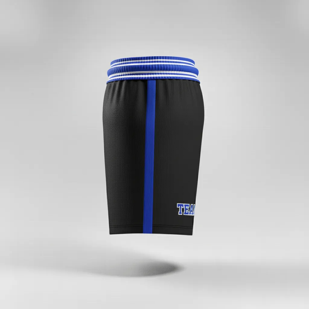 Custom Rugby Stripped Band Shorts - Blue, White - Custom Rugby Stripped Band Shorts All Blacks Royal - Side View - HAMCO Sports Inc.