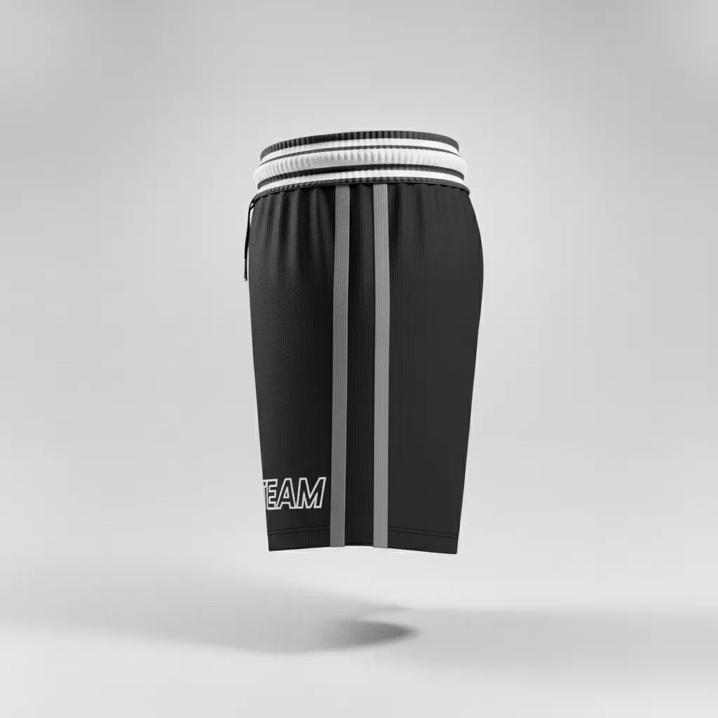 Custom Rugby Stripped Band Shorts - Silver, White - Custom Rugby Stripped Band Shorts All Blacks - Side View - HAMCO Sports Inc.