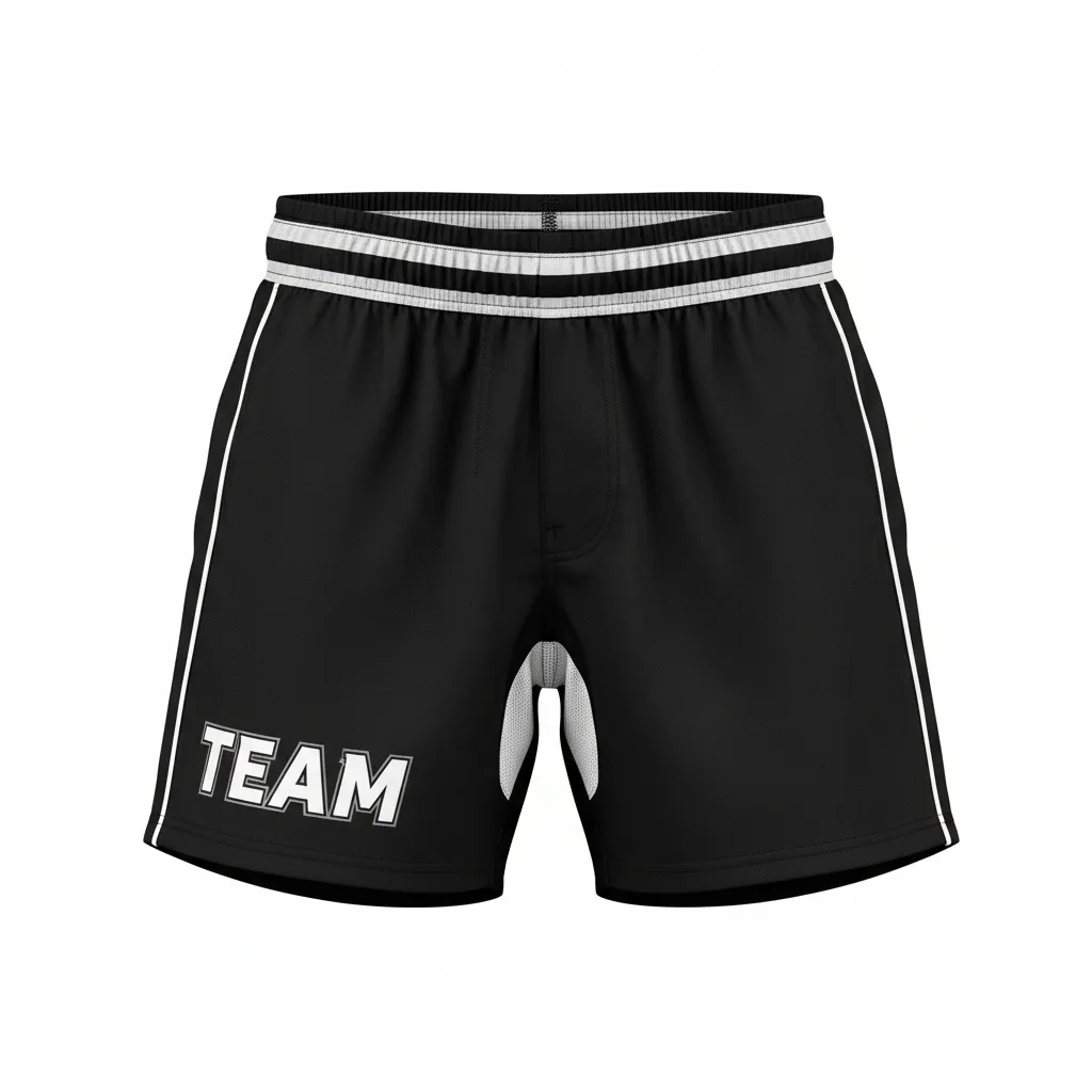 Custom Rugby Stripped Band Shorts - White, Silver - Custom Rugby Stripped Band Shorts All Blacks - Front View - HAMCO Sports Inc.