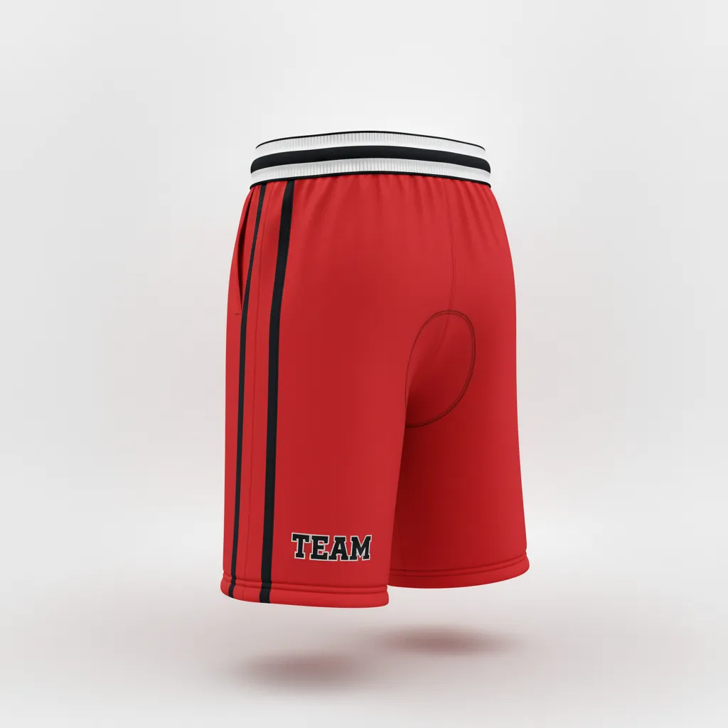 Custom Rugby Stripped Band Shorts - Red, White - Custom Rugby Stripped Band Shorts Athletic All Blacks - Side View - HAMCO Sports Inc.